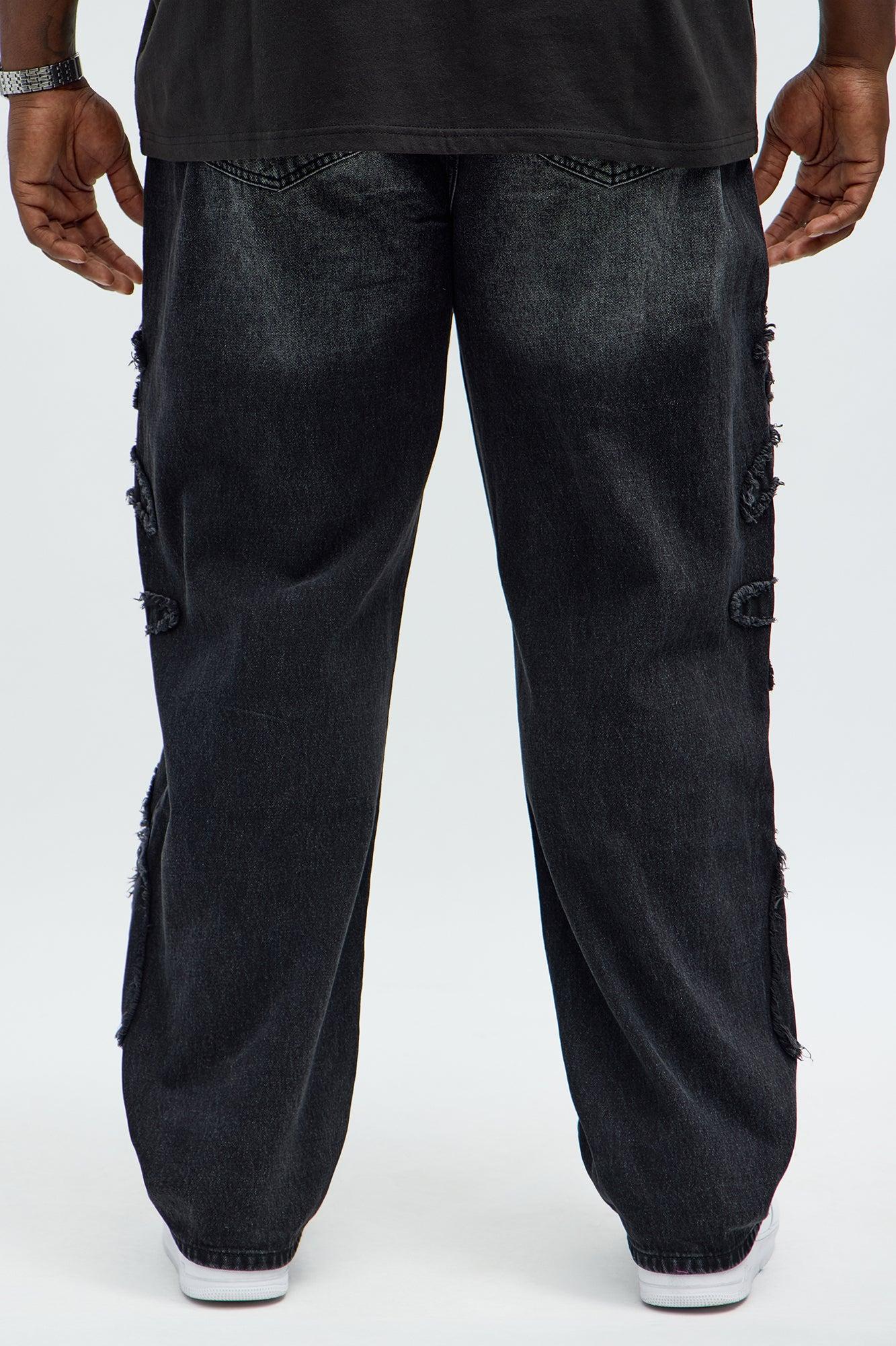 Relaxed Straight Rugged Fray Jeans - Black Wash Male Product Image