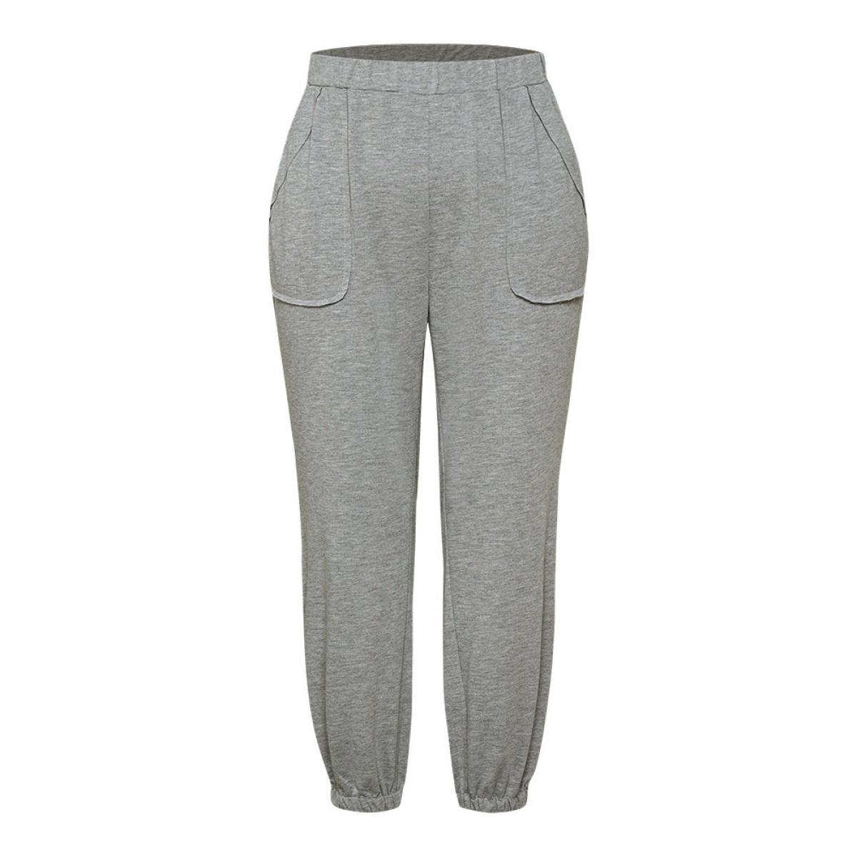 Solid Patched Slant Pocket High Rise Sweatpants Gray Plus Size Women Casual Dailywear Pocket 30/6X Bloomchic Product Image