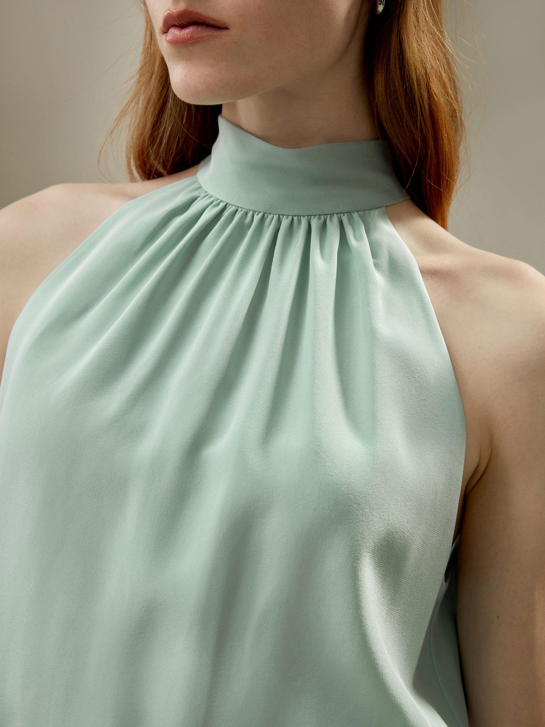 LILYSILK Women's Silk Cr¨ºpe de Chine Pleated Halter Top in Mint Green, Size 4 Product Image