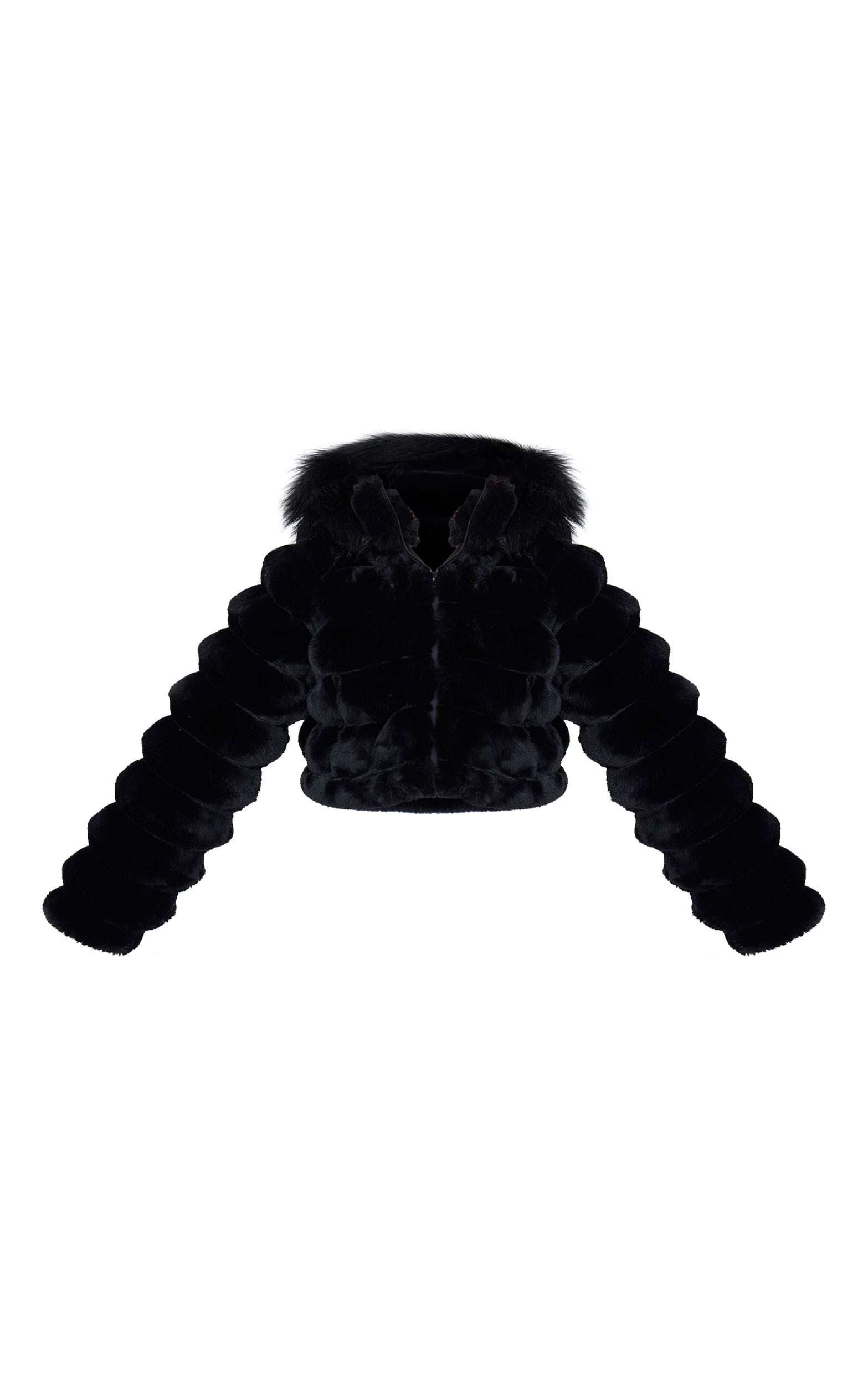 Black Bubble Faux Fur Puffer Coat Product Image