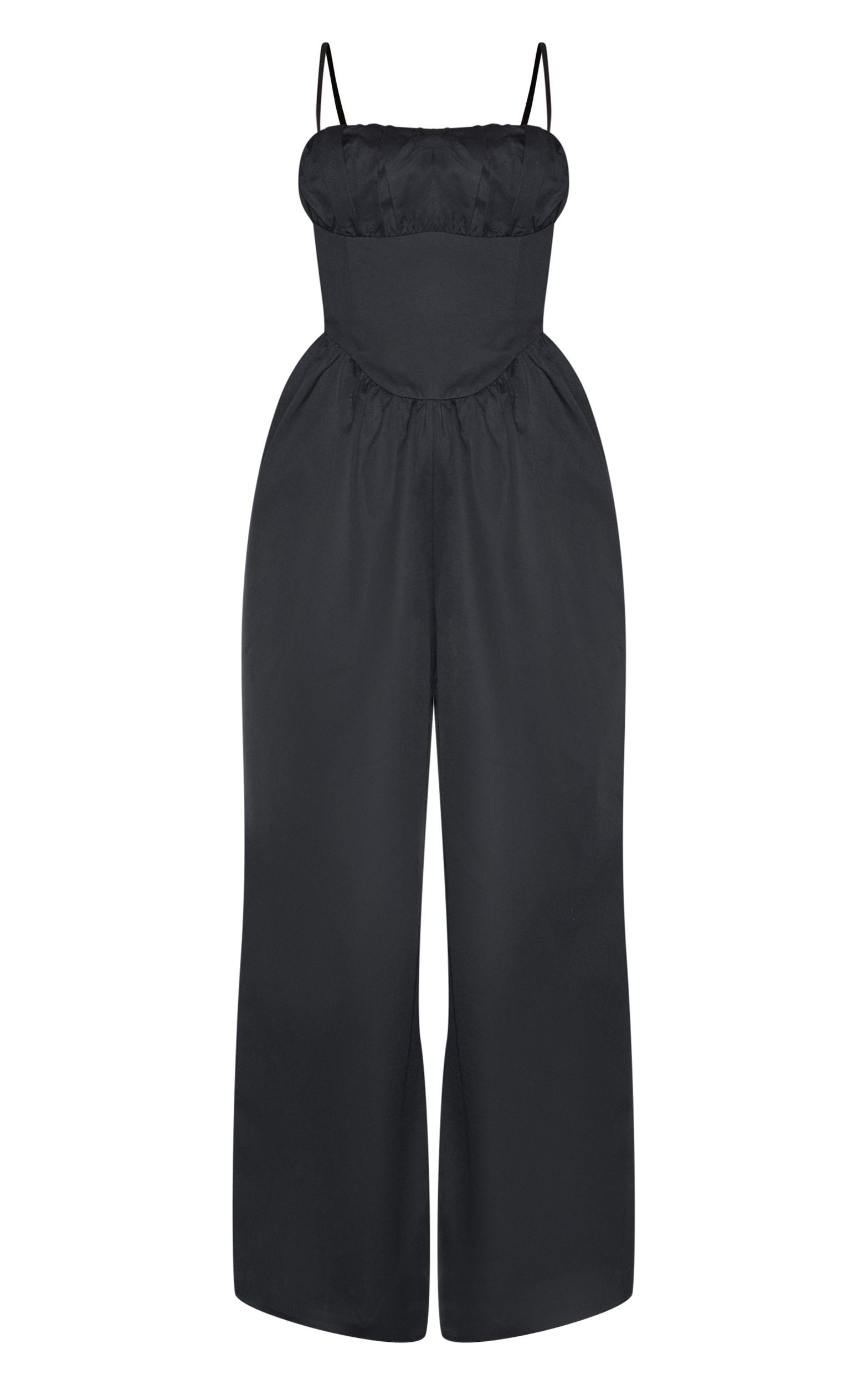 Plus Black Premium Ruched Corset Detail Wide Leg Jumpsuit Product Image