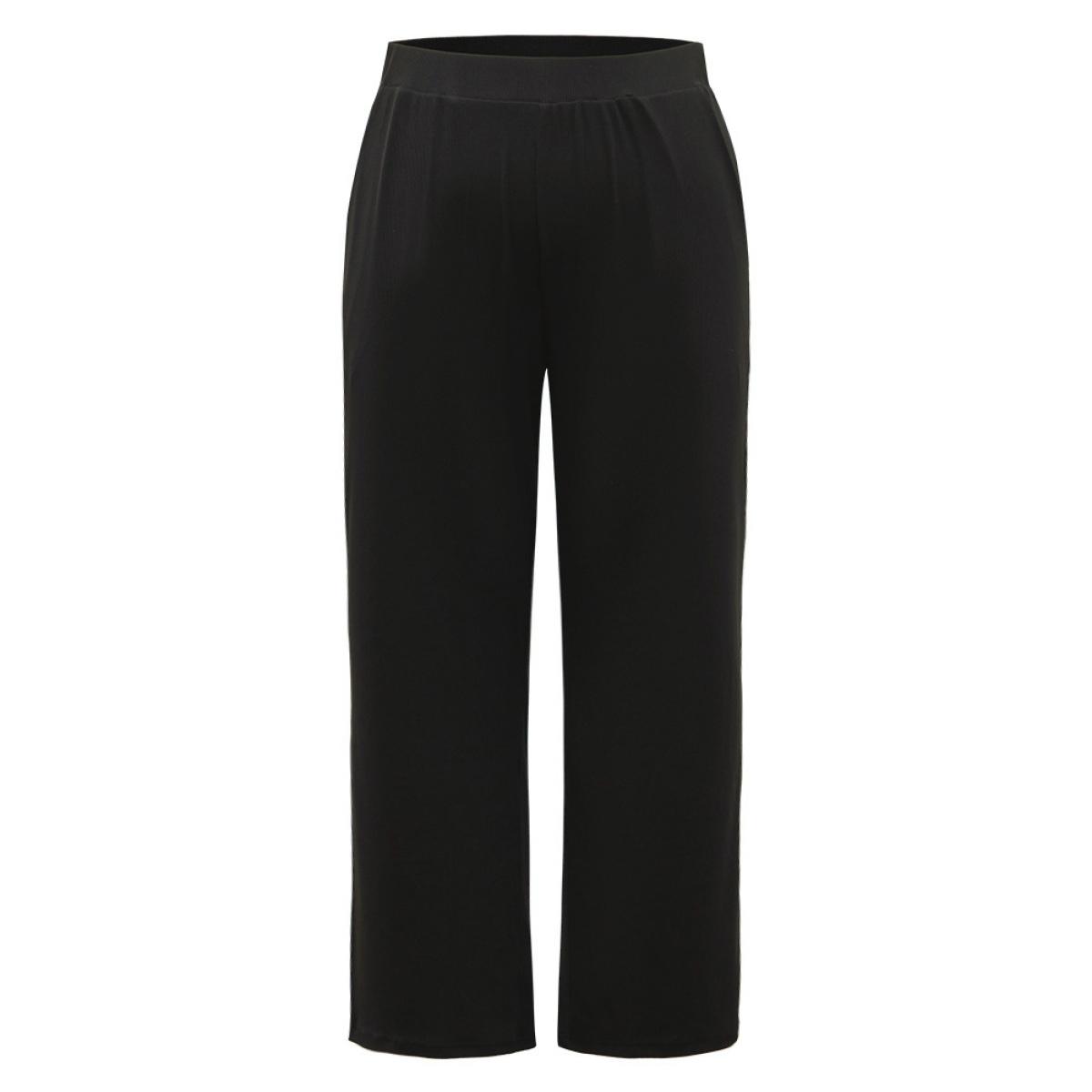 Rib Knit Solid Pocket Sweatpants Black Plus Size Women Casual Dailywear Texture 28/5X Bloomchic Product Image