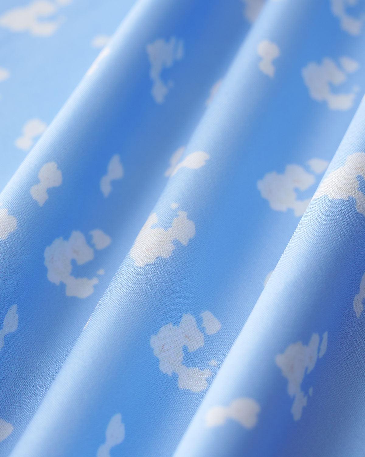 Blue Floral Puffed Sleeve Midi Dress Product Image