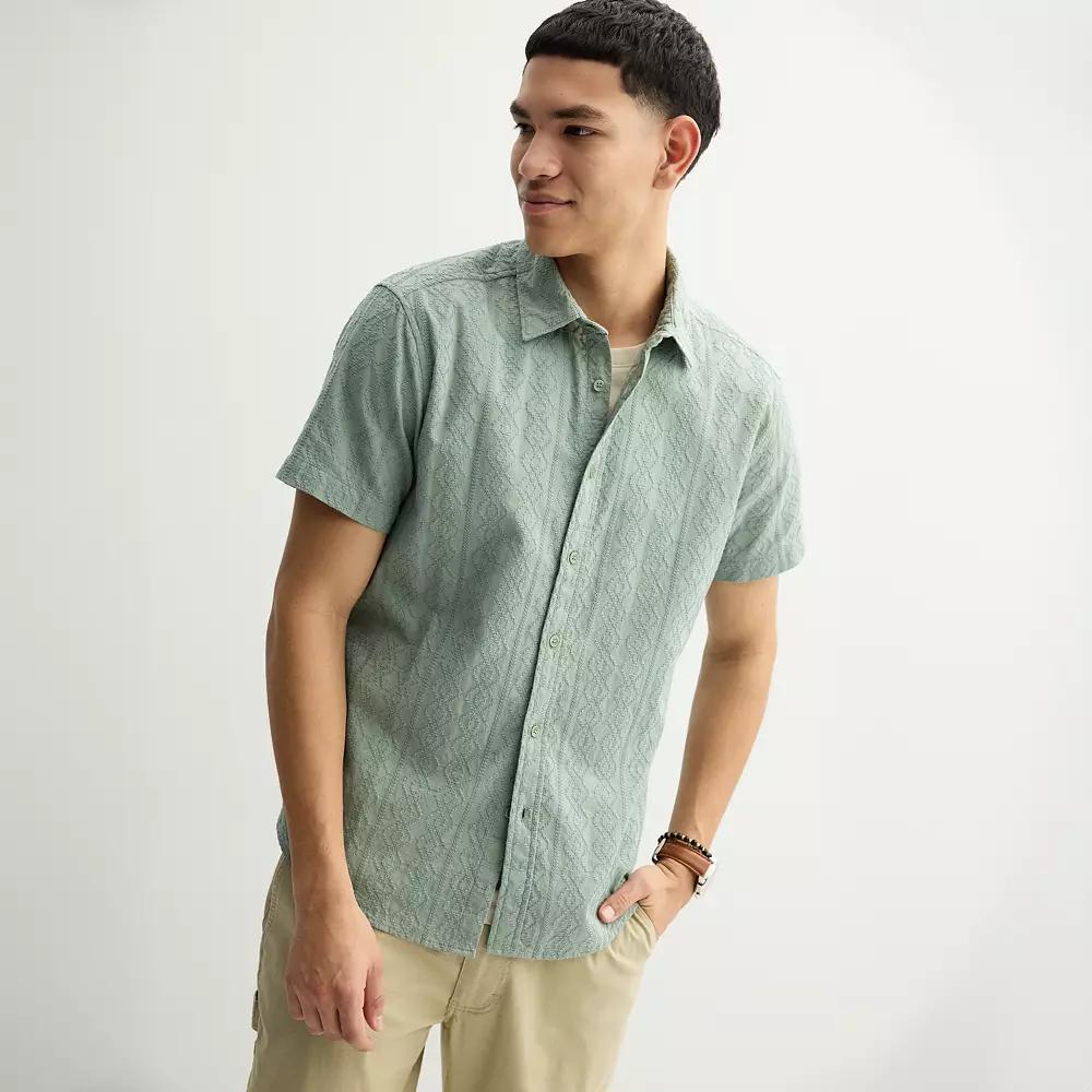 Men's Apt. 9® Short Sleeve Embroidered Button-Down Shirt, Size: XL, Green Product Image