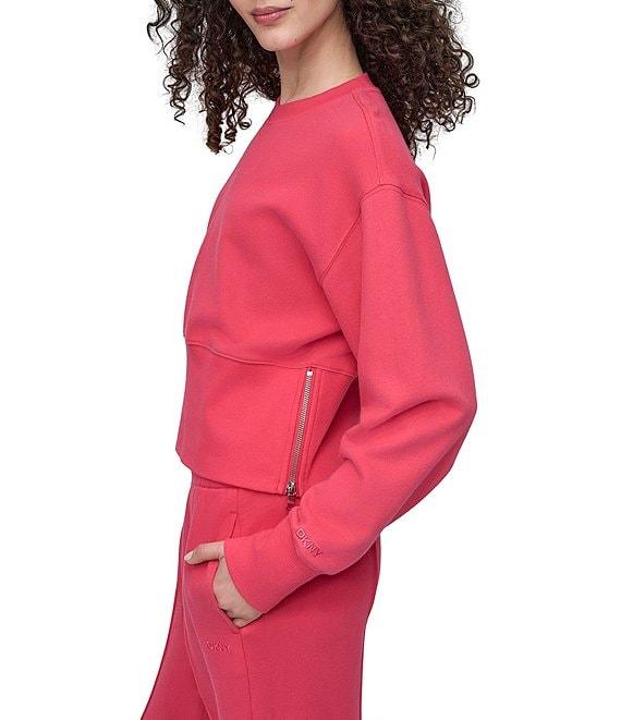 DKNY Sport By Donna Karan Coordinating French Terry Cropped Crew Neck Side Zip Pullover Product Image