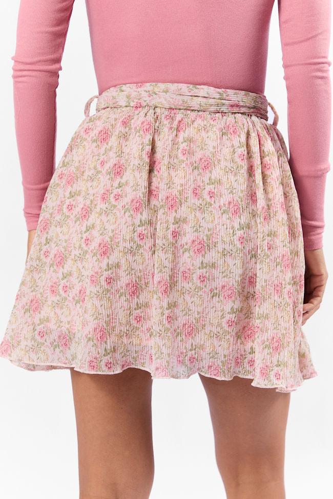 Brunch and Beyond Pink Multi Pleated Belted Floral Skort DOORBUSTER Product Image