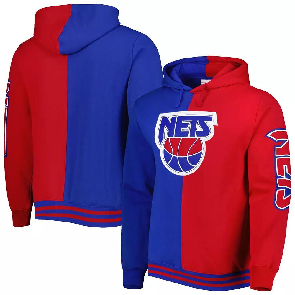 Men's Mitchell & Ness Blue/Red New Jersey Nets Big & Tall Hardwood Classics Split Pullover Hoodie, Size: 2XLT, Nba Blue Product Image