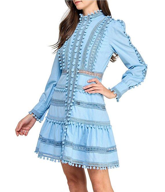 Layered With Love Carla Woven Mock Neck Long Sleeves Ruffle Tiered Hem Fit & Flare Mini Dress Product Image