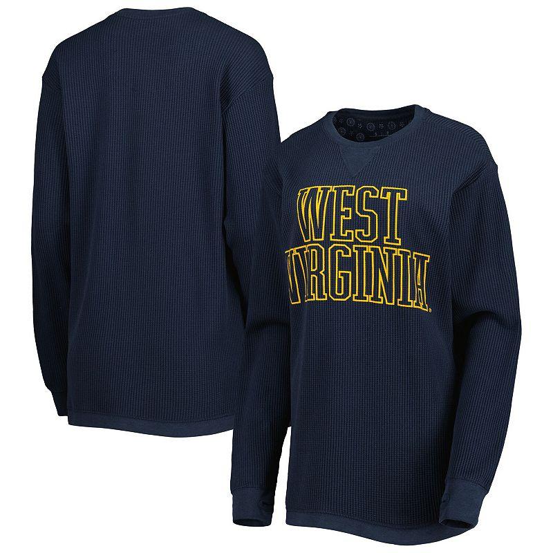 Women's Pressbox Navy West Virginia Mountaineers Surf Plus Size Southlawn Waffle-Knit Thermal Tri-Blend Long Sleeve T-Shirt, Size: Small, Blue Product Image