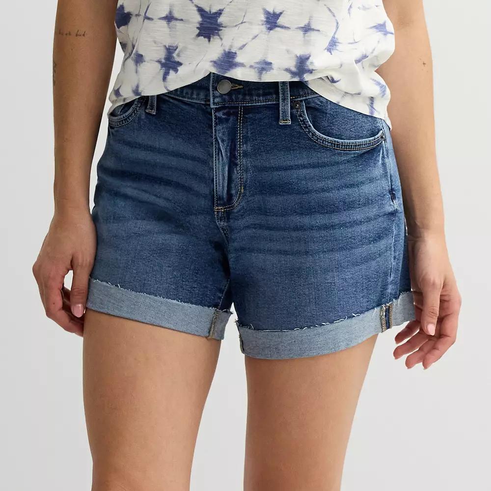 Women's Sonoma Goods For Life® Curvy Mid-Rise Roll Cuff Jean Shorts, Size: 10, Dark Blue Product Image