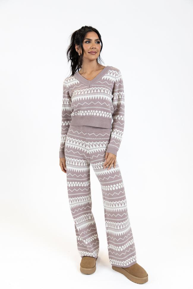 Full Of Charm Mocha and Ivory Fair Isle Lounge Set FINAL SALE Product Image