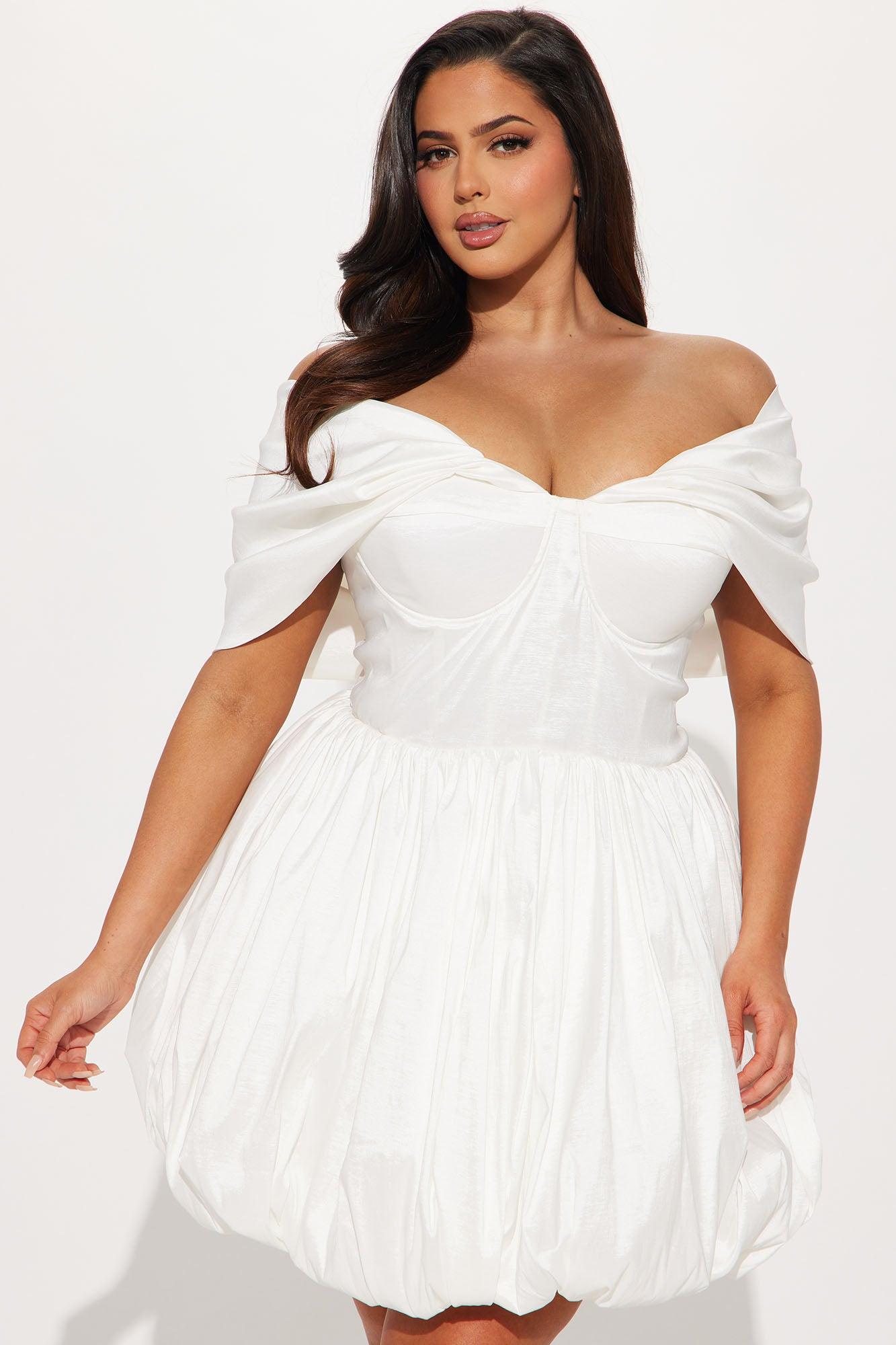 Heavenly Aura Satin Bubble Mini Dress - White Product Image