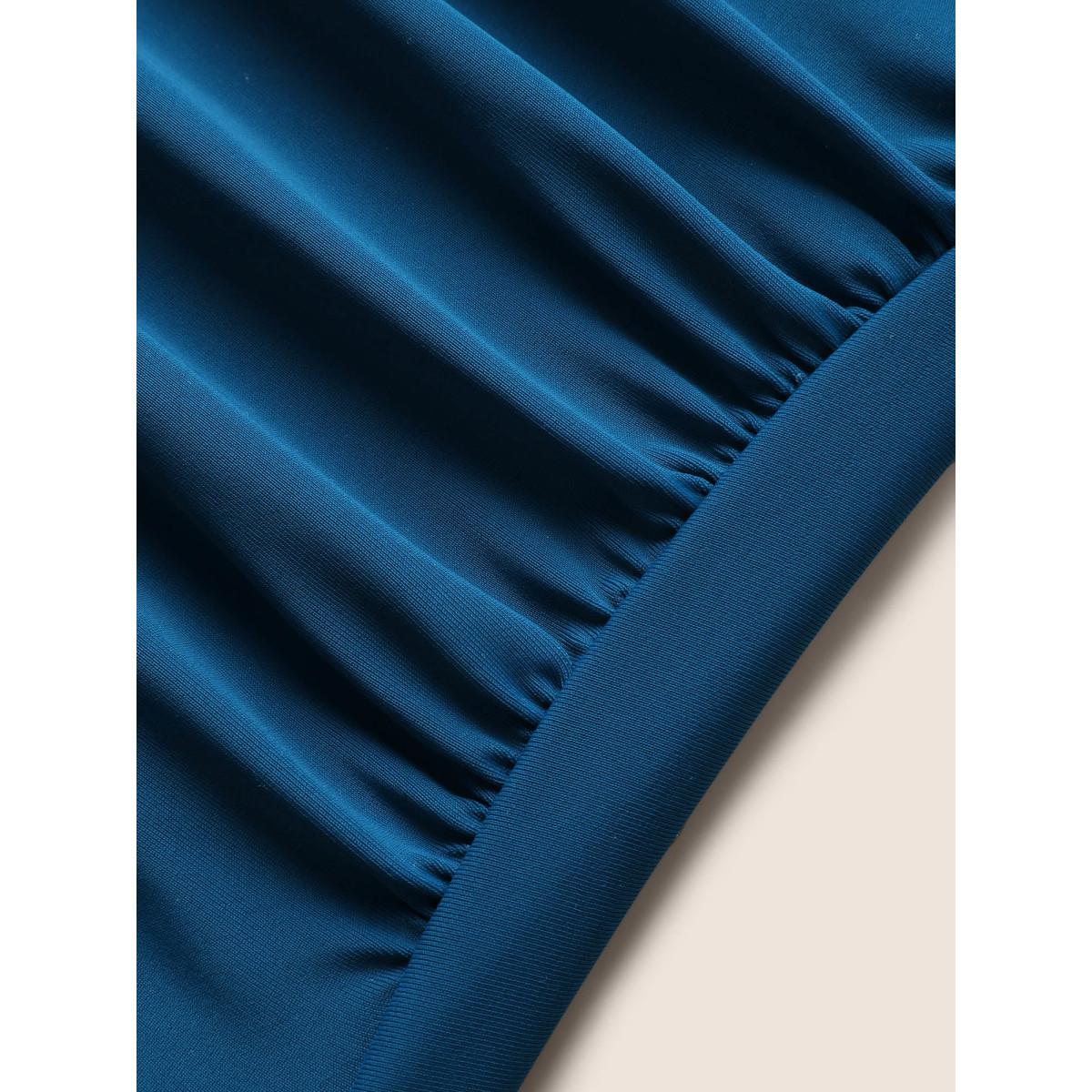 Plus Size Two Tone Gathered Ruffle Sleeve One Piece Swimsuit Women's Swimwear Indigo Beach Twist Curve Bathing Suits High stretch One Pieces BloomChic 10/M Product Image