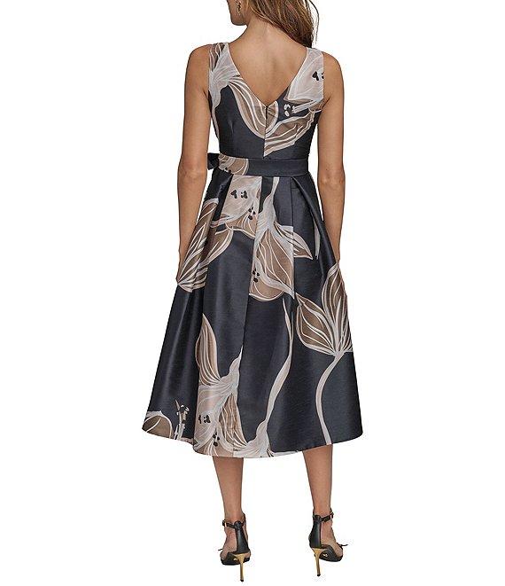 Donna Karan Sleeveless V-Neck Floral A-Line Midi Dress Product Image