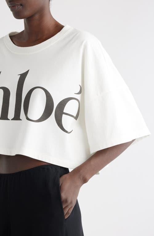CHLOÉ White Cropped Crewneck T-shirt With Maxi Logo Print On The Front In Cotton Woman In Multicolor Product Image