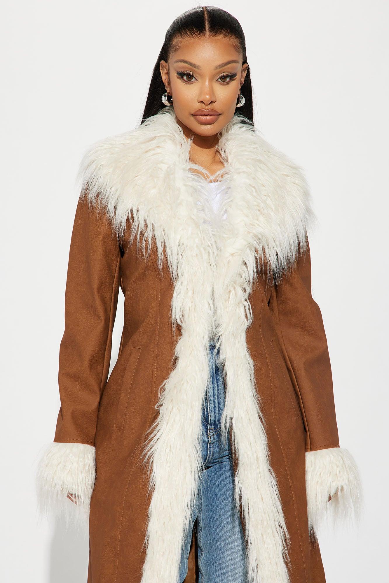 90's Fine Faux Leather Coat - Cognac Female Product Image