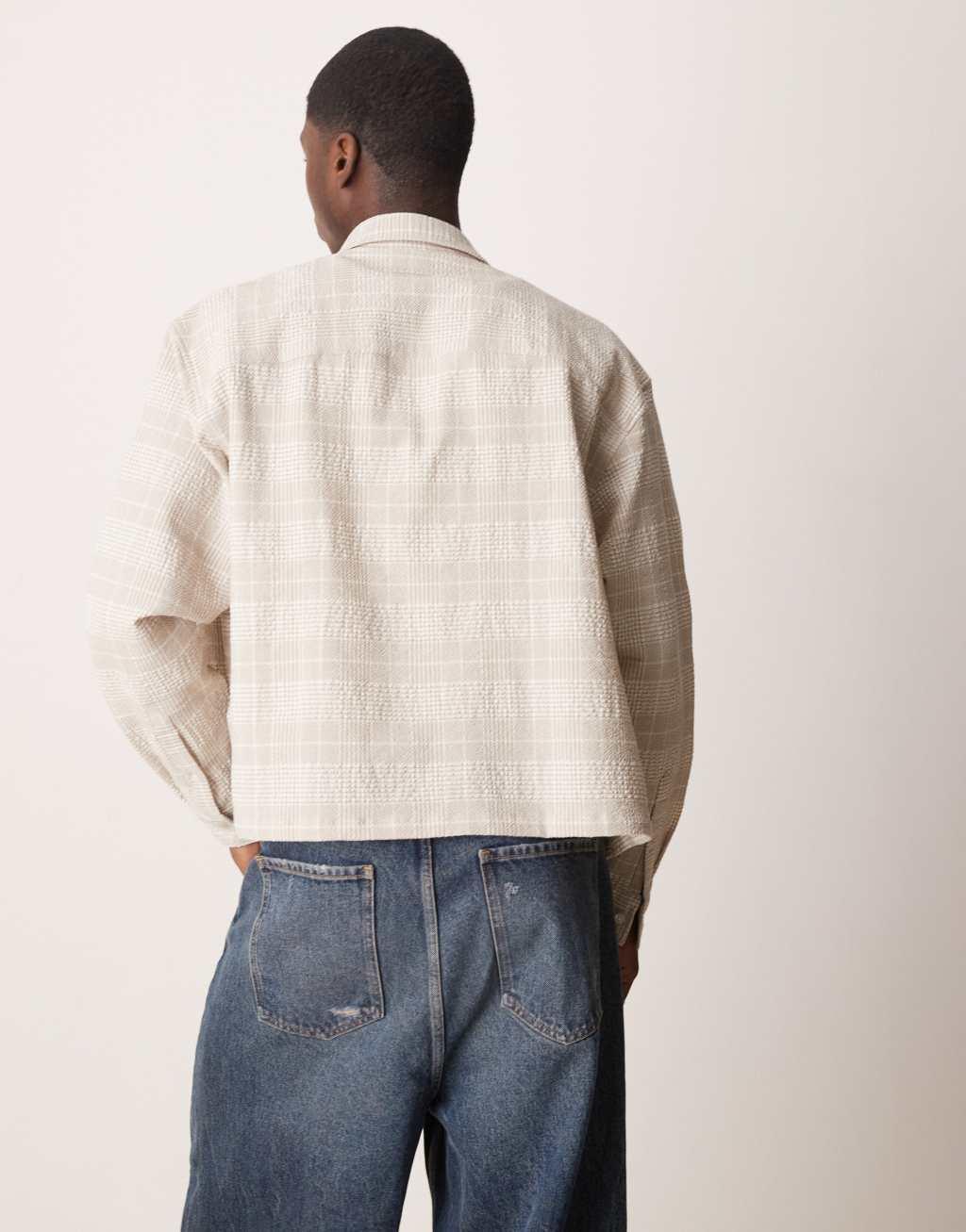 ASOS DESIGN oversized boxy shirt in neutral check Product Image