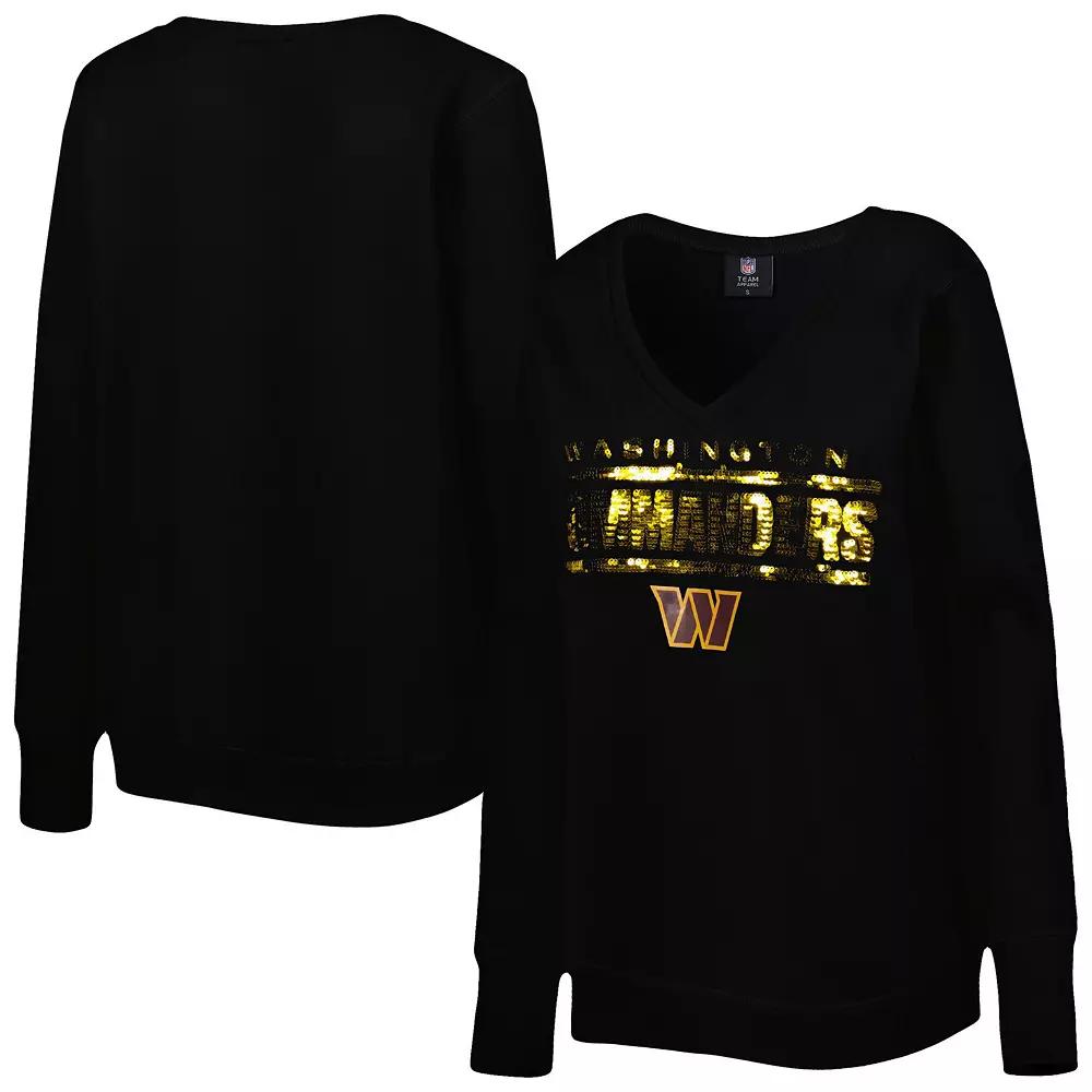Women's Cuce Black Washington Commanders Sequin Logo V-Neck Pullover Sweatshirt,  Product Image