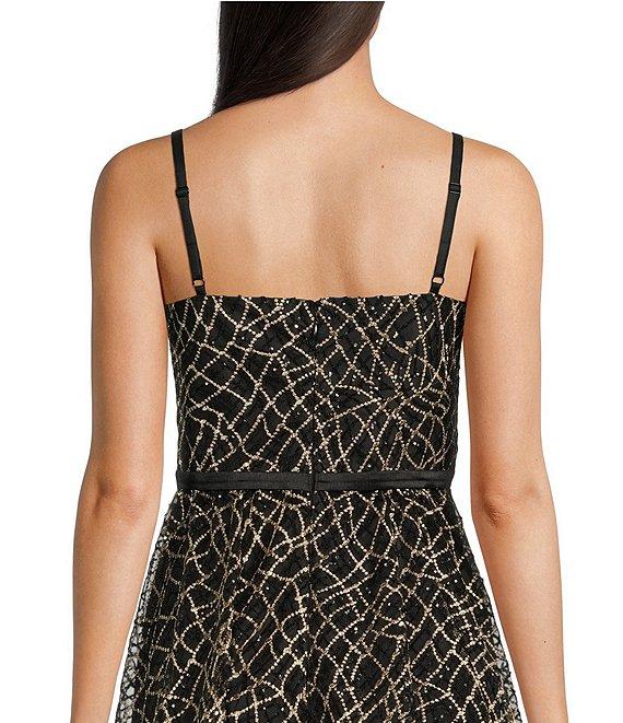 Calvin Klein Sleeveless V-Neck Sequin Mesh Short A-Line Dress Product Image