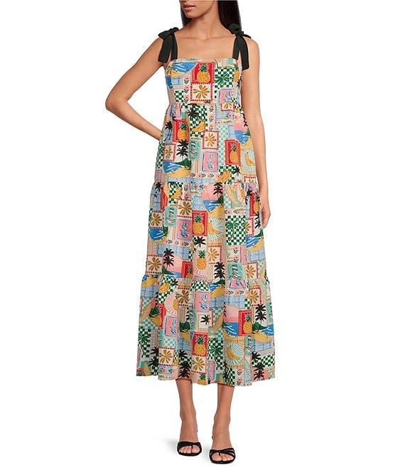 Skies Are Blue Printed Square Neck Sleeveless Tiered Maxi Dress Product Image