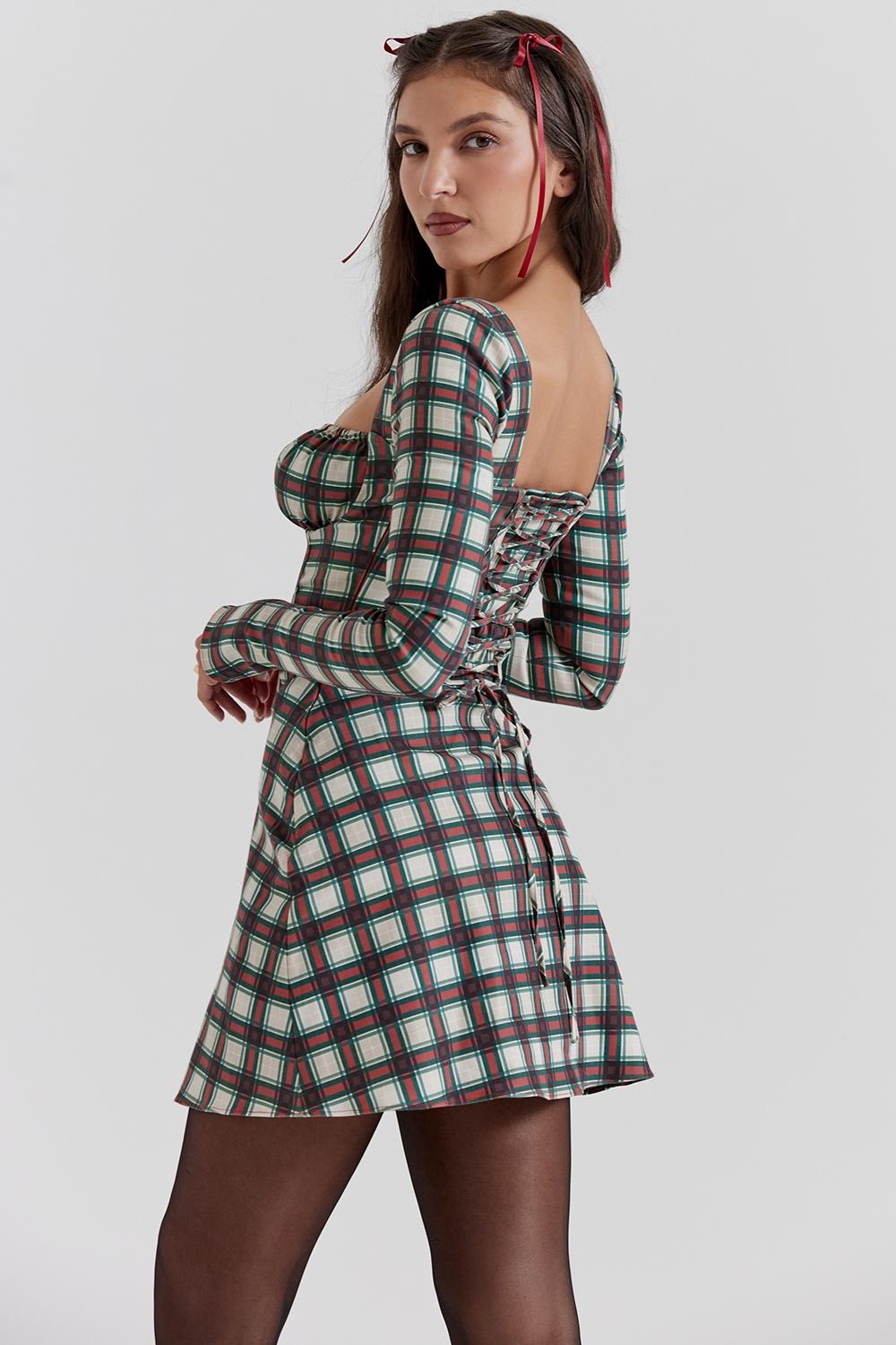 Malika  red tartan corset mini dress Product Image