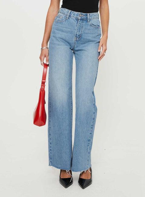 Henesey High Rise Straight Leg Jeans Mid Blue Wash Product Image