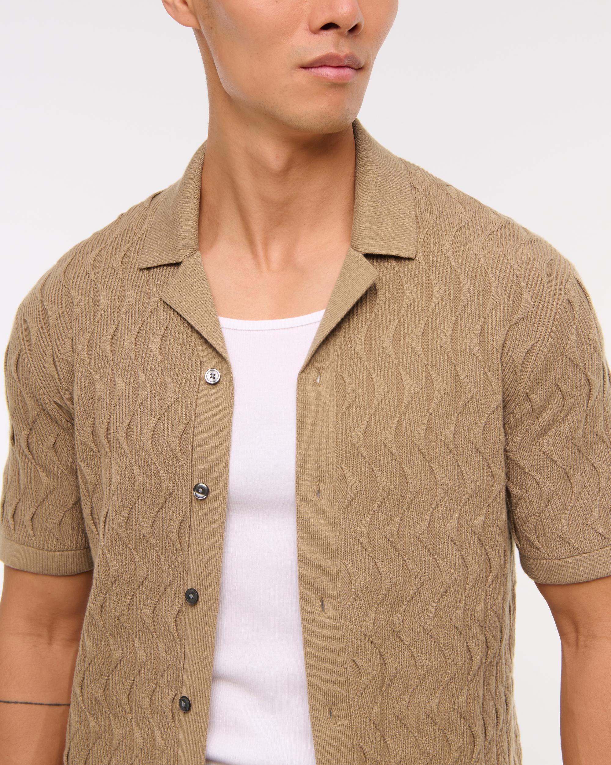 Geometric Stitch Button-Through Sweater Polo Product Image