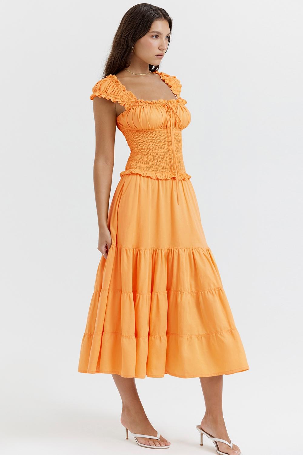Phedra  tangerine shirred sundress Product Image