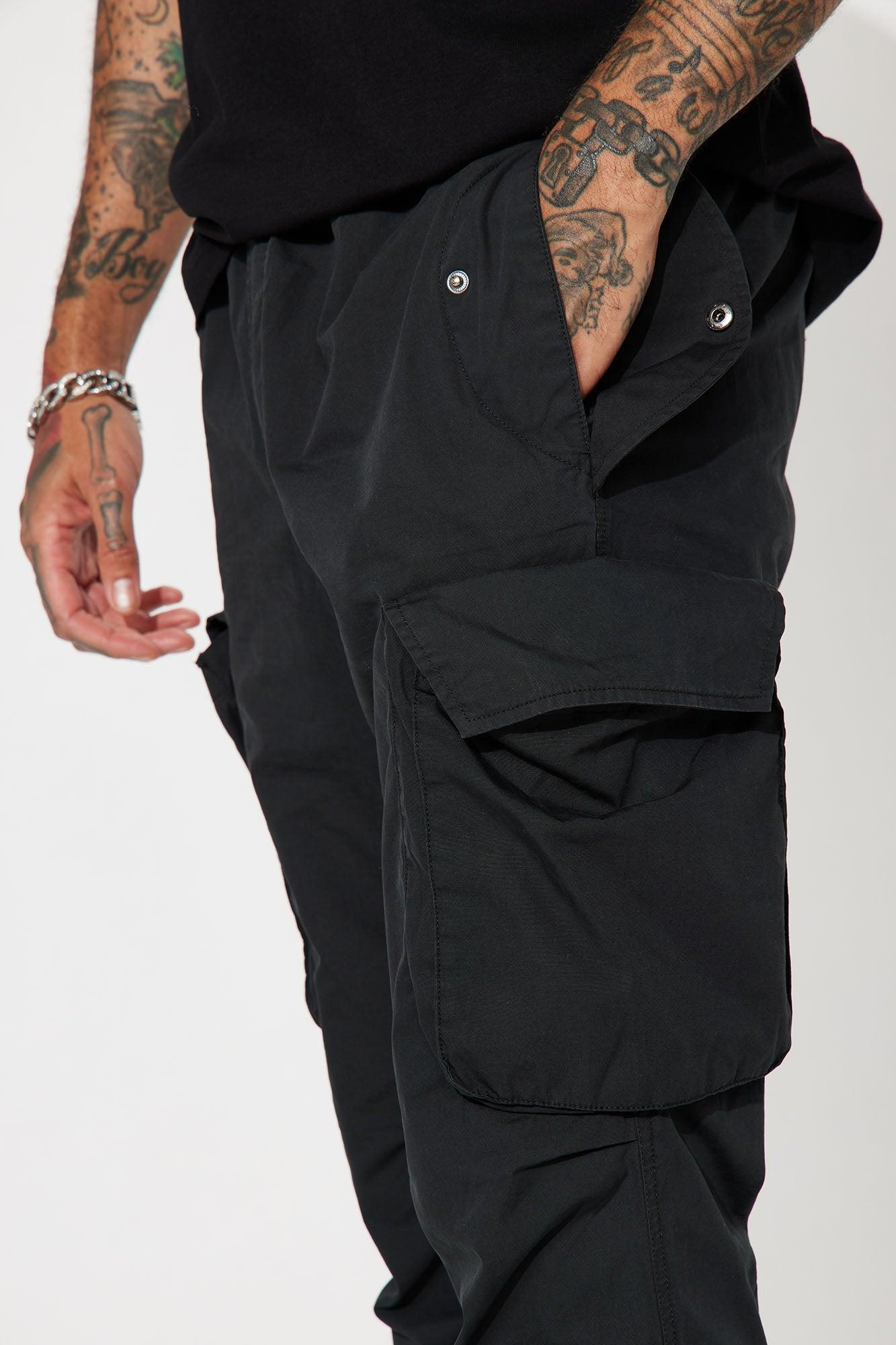 Slim Flare Cargo Parachute Pants - Black Product Image