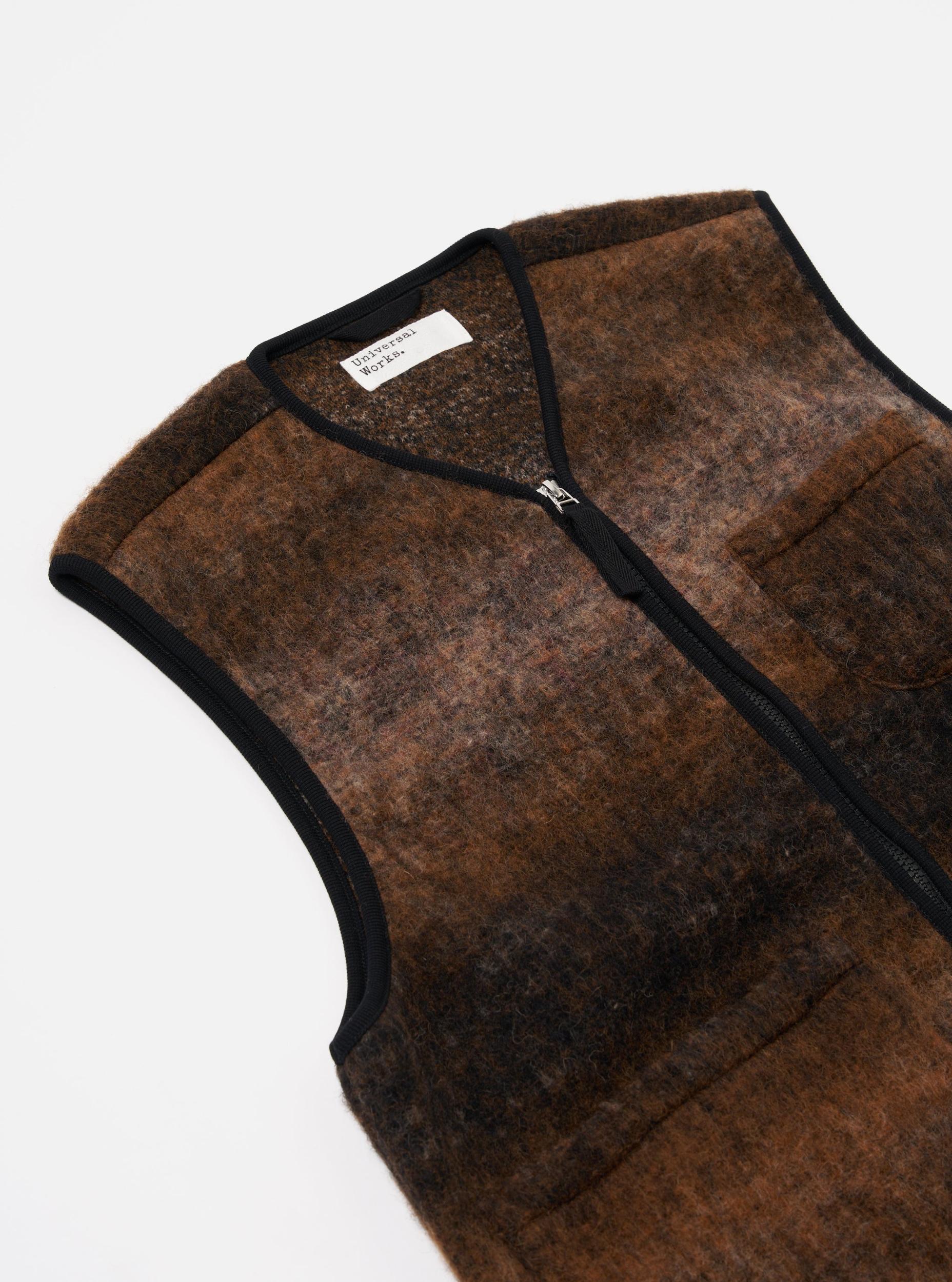 Universal Works Zip Gilet in Brown Ombre Fleece Product Image