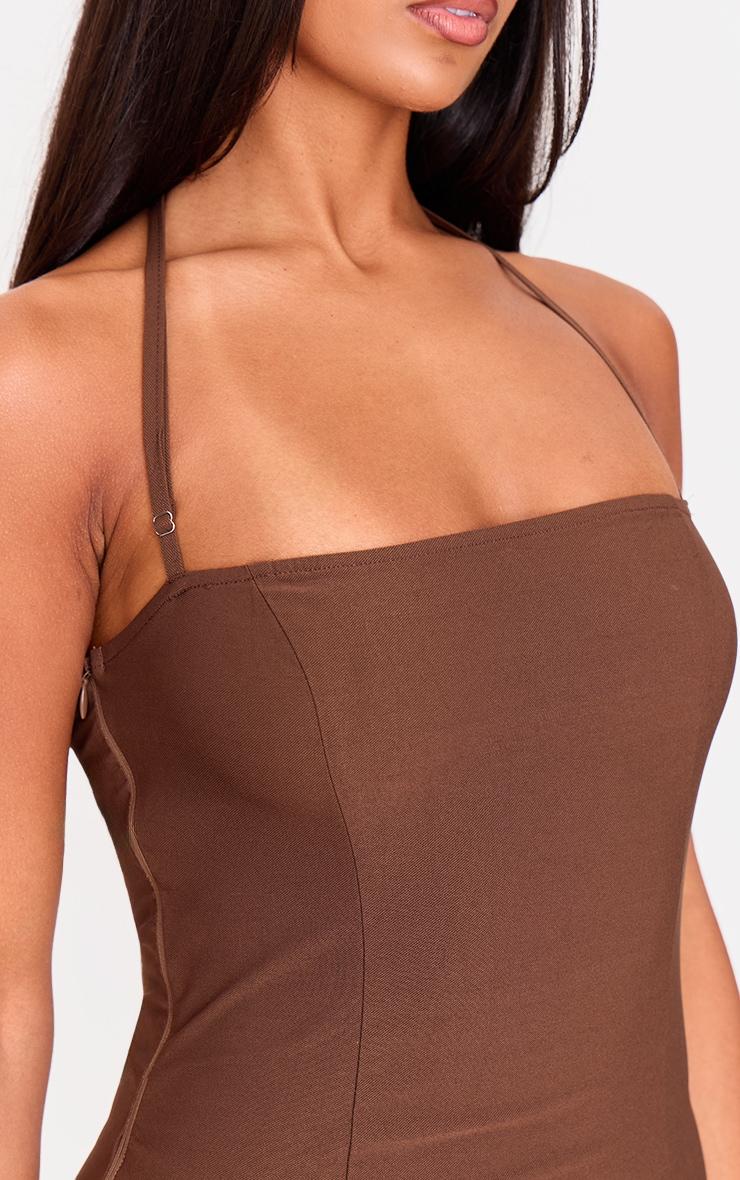 Chocolate Woven Thin Halter Overlay Detail Jumpsuit Product Image