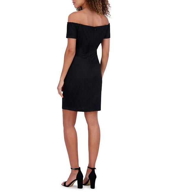 SIENA Off-The-Shoulder Floral Embroidered Mesh Sheath Dress Product Image