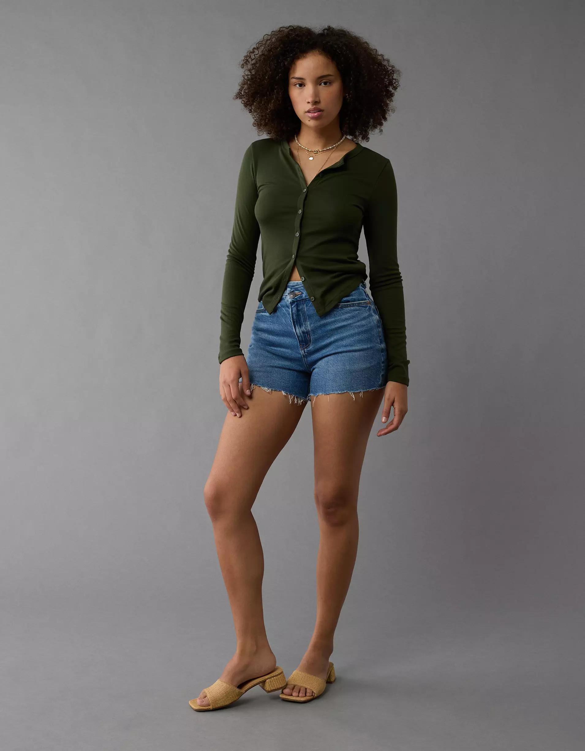 AE Stretch Curvy Crossover Denim Mom Short Product Image