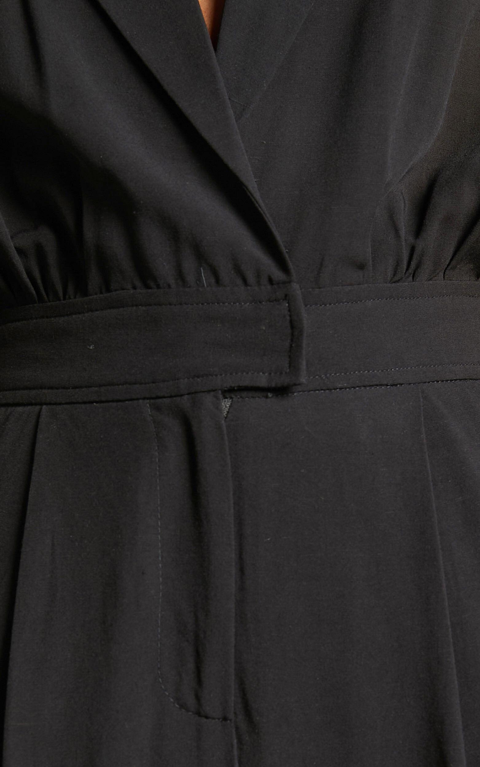 Ayelin Jumpsuit - Linen Relaxed 3/4 Sleeve Jumpsuit in Black Product Image