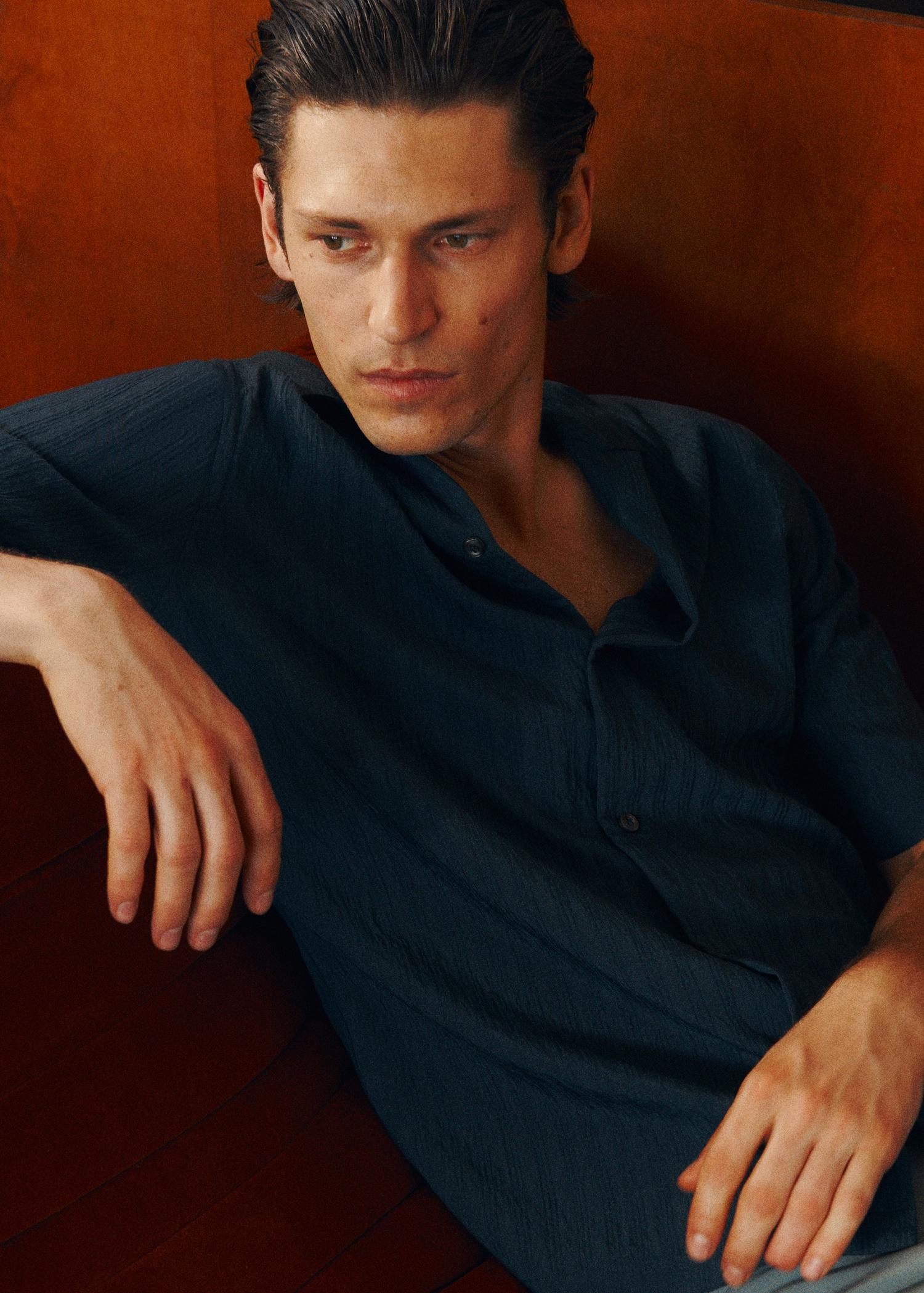 Striped embroidered shirt - Men | MANGO USA Product Image