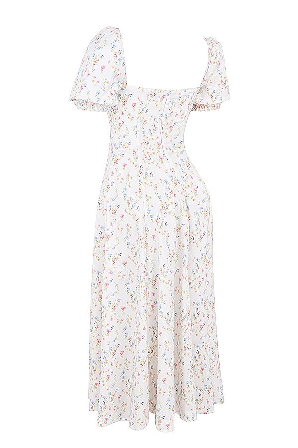 Tallulah  white posy print cotton puff sleeve midi sundress Product Image