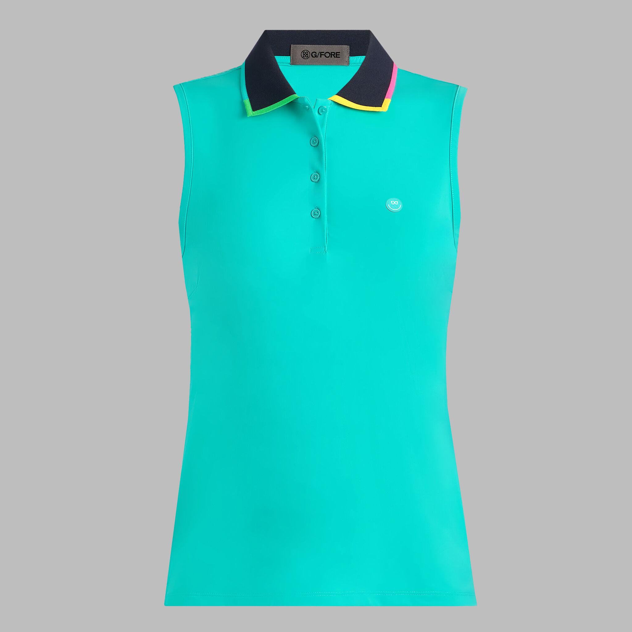 CONTRAST COLLAR SILKY TECH NYLON SLEEVLESS POLO Product Image