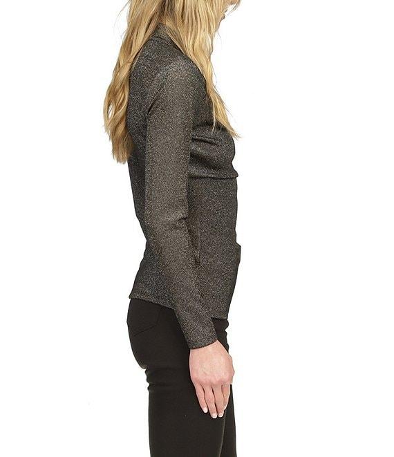 Michael Kors Metallic Lurex Side Ruched Mock Neck Long Sleeve Top Product Image