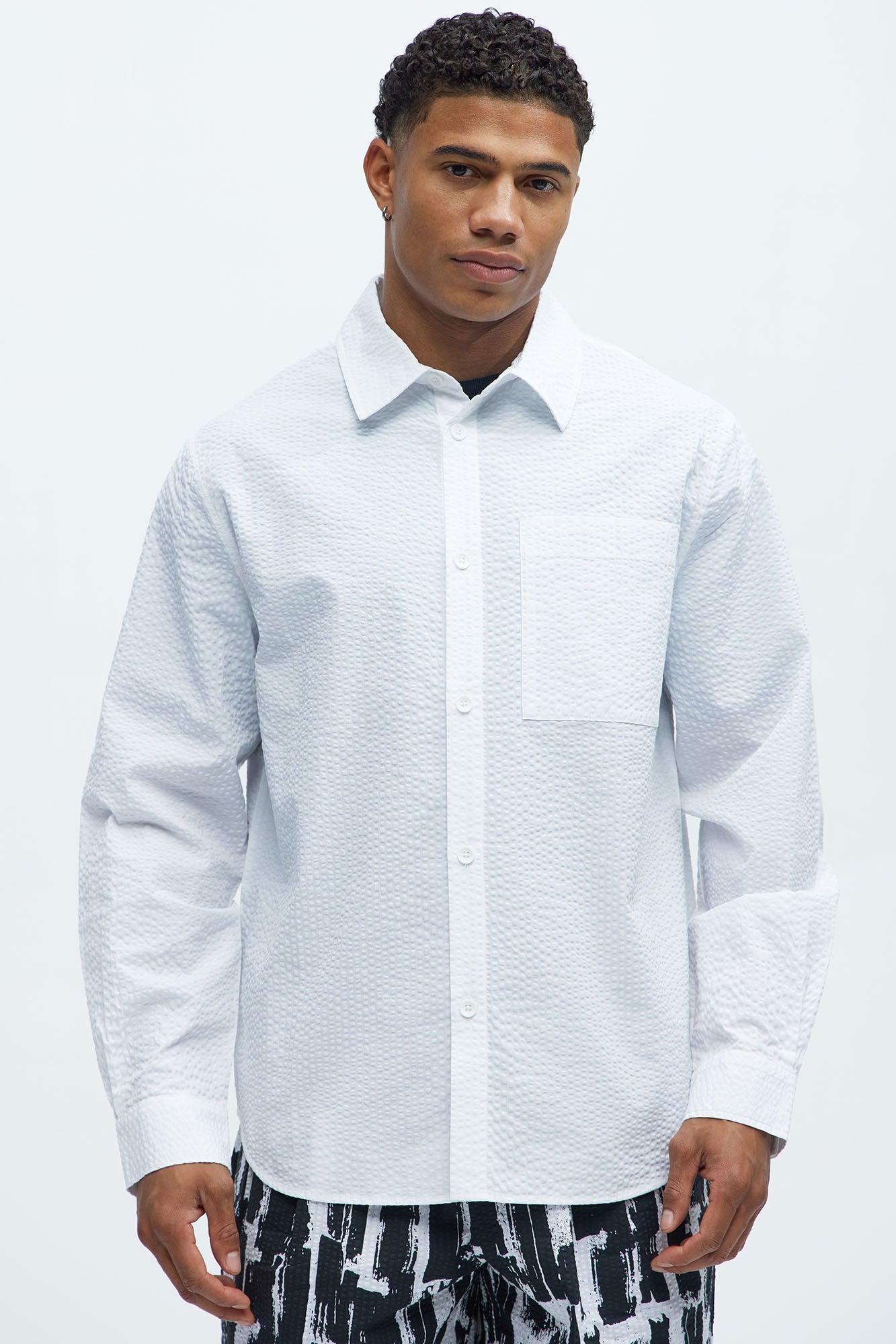 Seersucker Long Sleeve Button Up Shirt - White Product Image