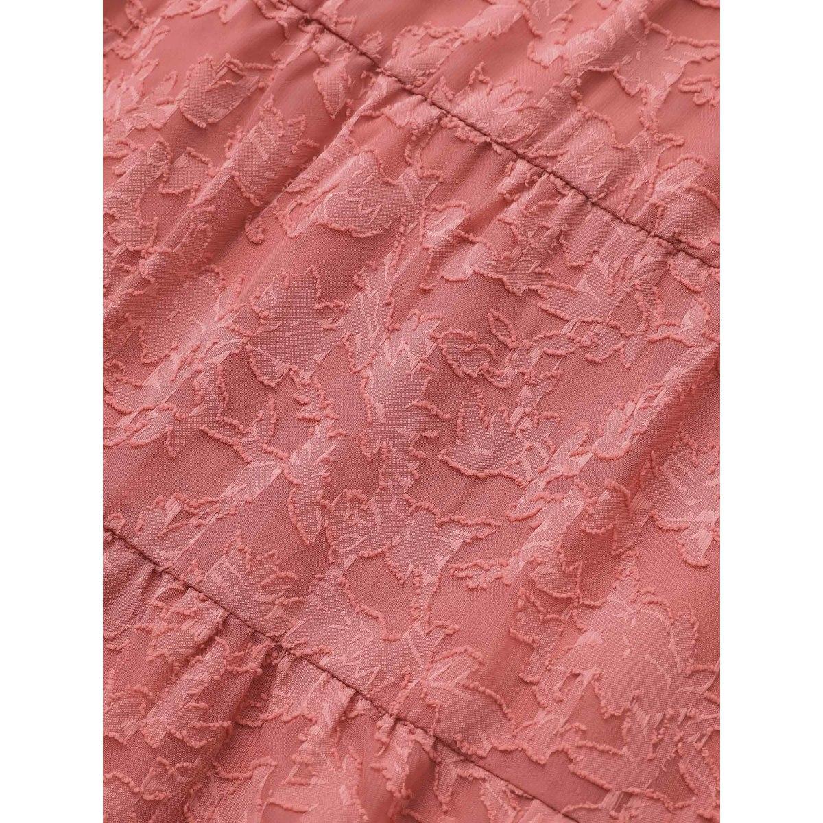 Plus Size DustyPink Chiffon Plisse Tiered Hem Ruffle Sleeve Blouse Women Elegant Short sleeve Square Neck Everyday Blouses BloomChic 10/M Product Image