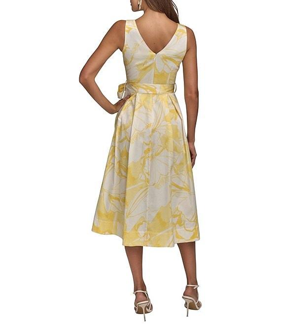 Donna Karan V-Neck Floral Print Cotton Sateen A-Line Midi Dress Product Image