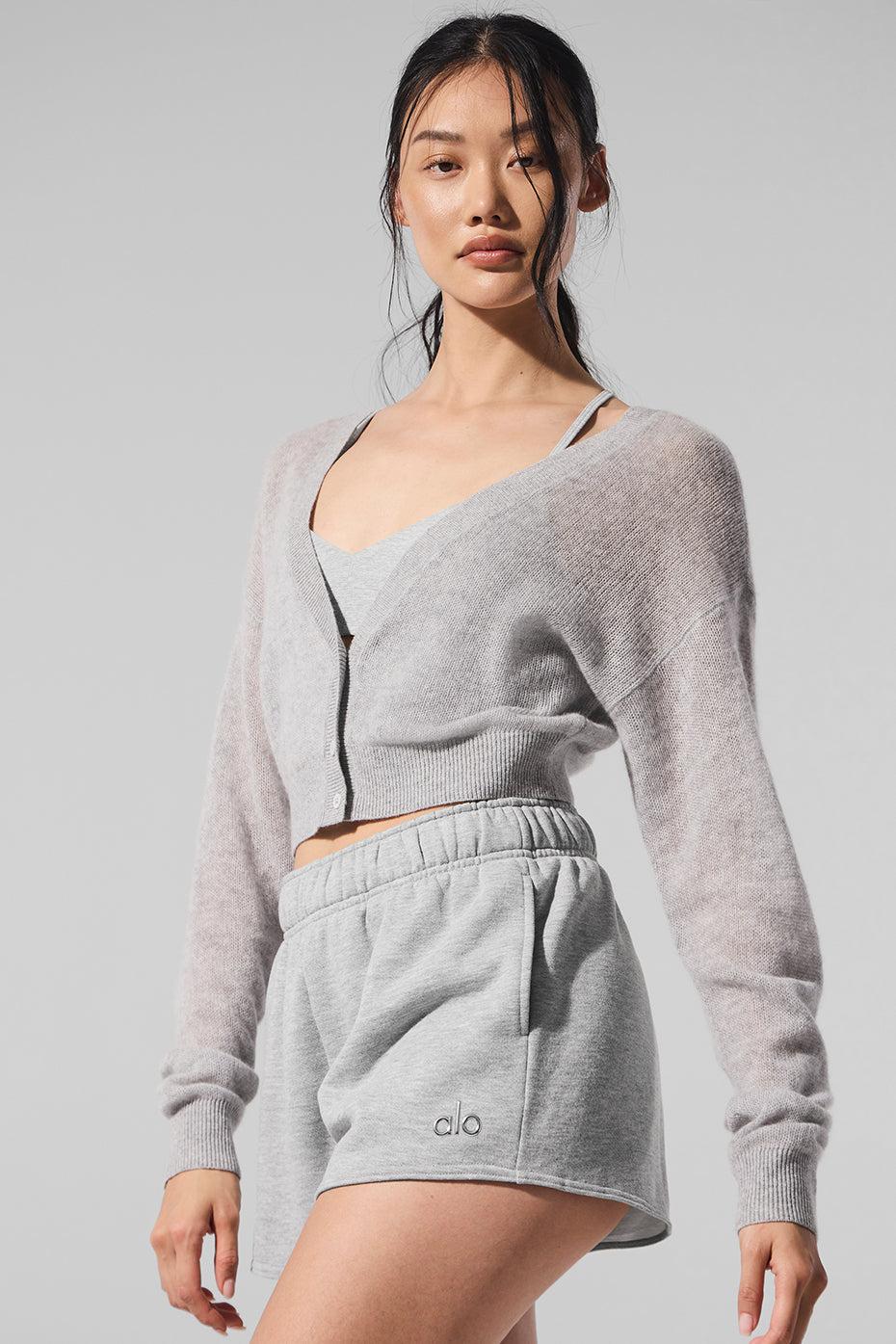 Sheer Cashmere Cropped Cardigan - Athletic Heather Grey Female Product Image