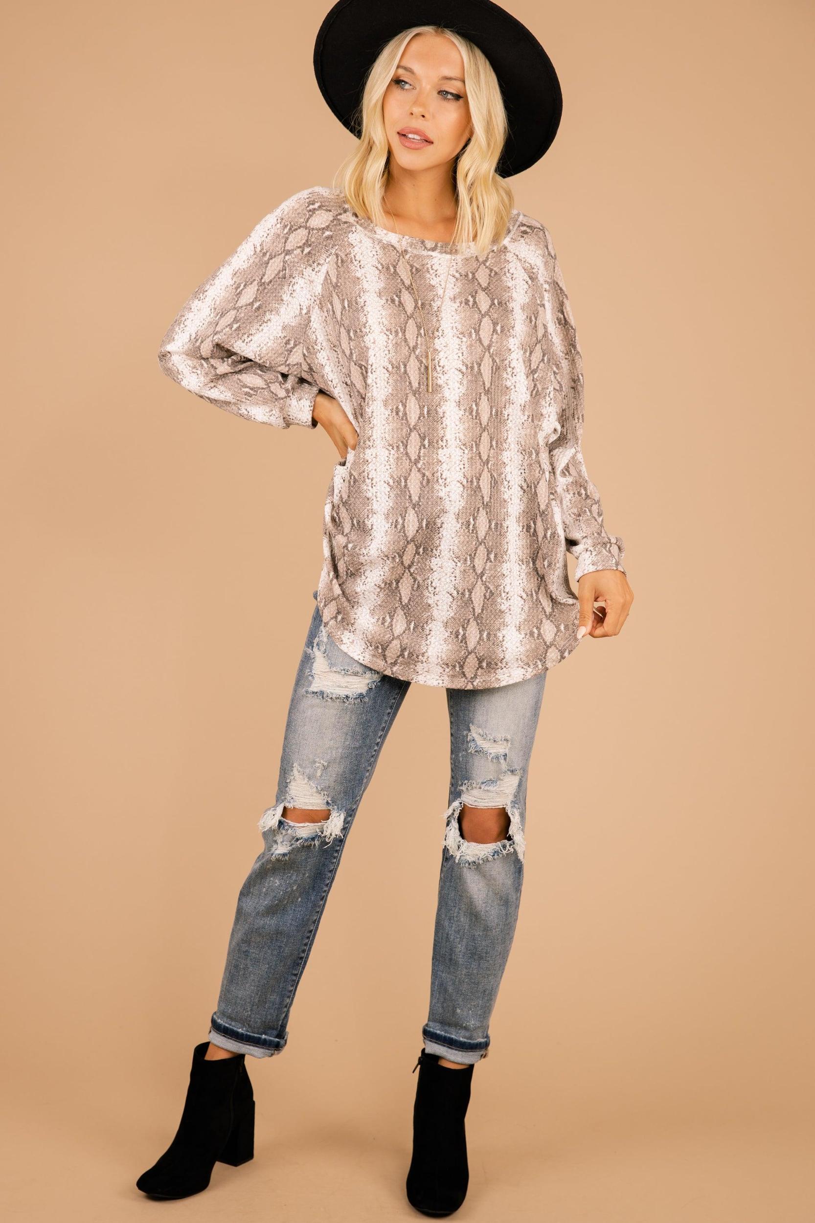 Easy Like Sunday Taupe Brown Snake Print Tunic Female Product Image