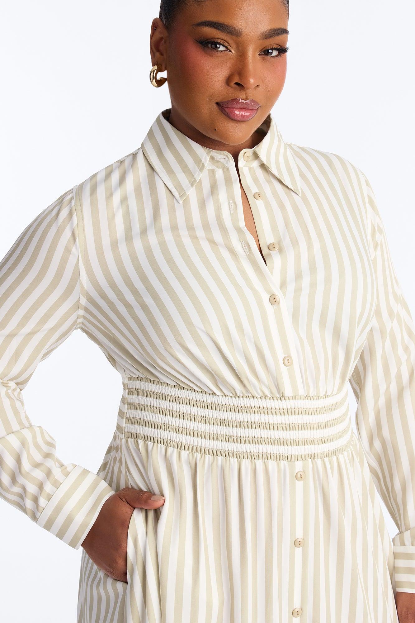 Alison Striped Maxi Shirt Dress - Khaki/combo Female Product Image