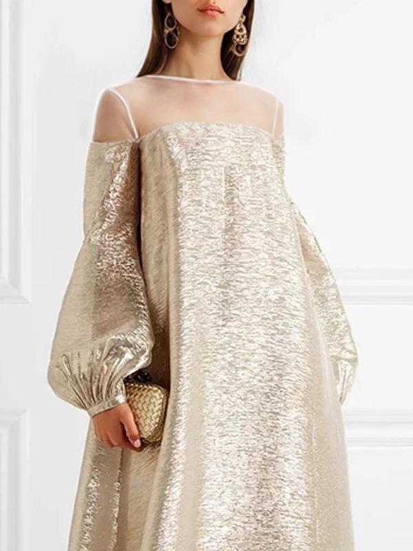 A-Line Loose Gauze See-Through Shiny Split-Joint Round-Neck Evening Dresses Maxi Dresses Product Image