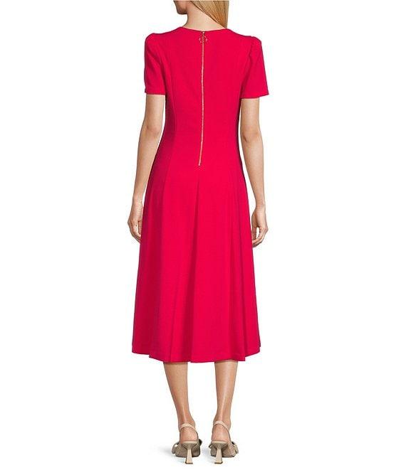 Investments Scuba Crepe Short Sleeve Fit and Flare V-Neck Dress Product Image