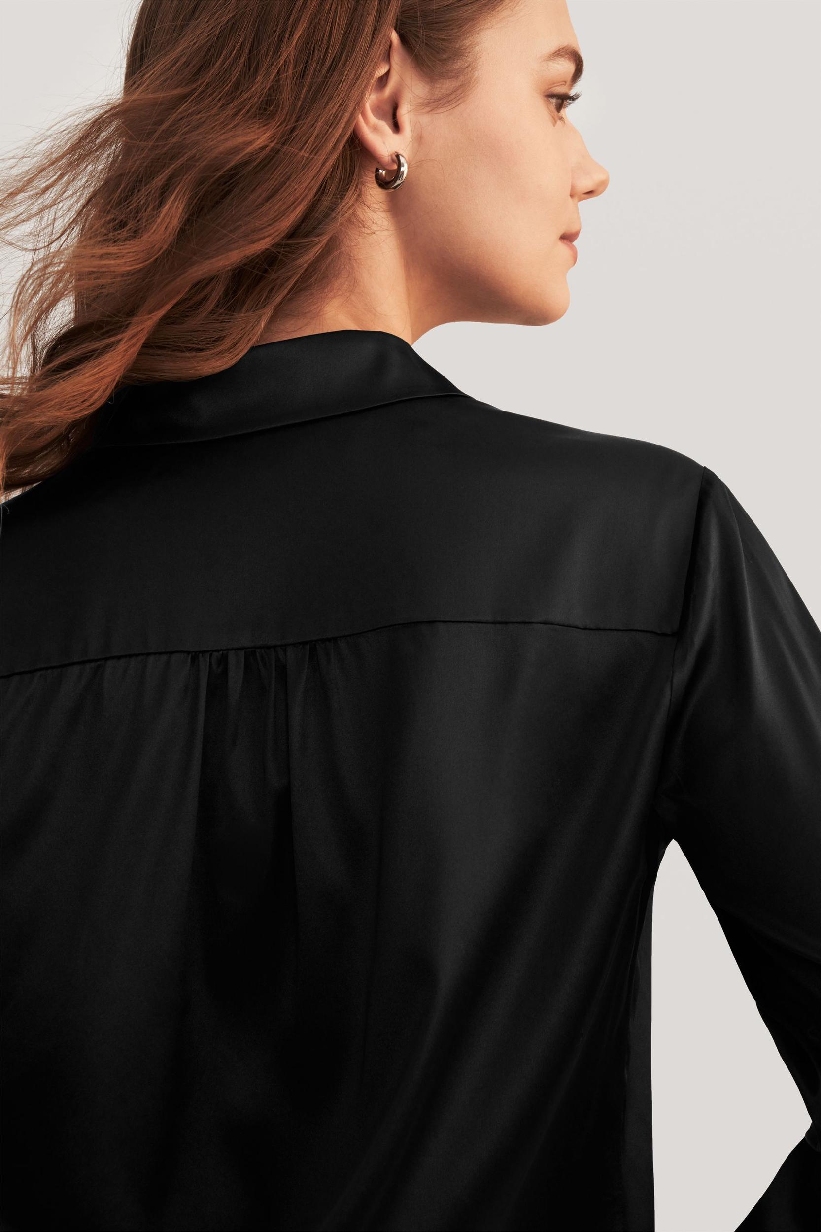 Long Sleeves Collared Silk Blouse Product Image