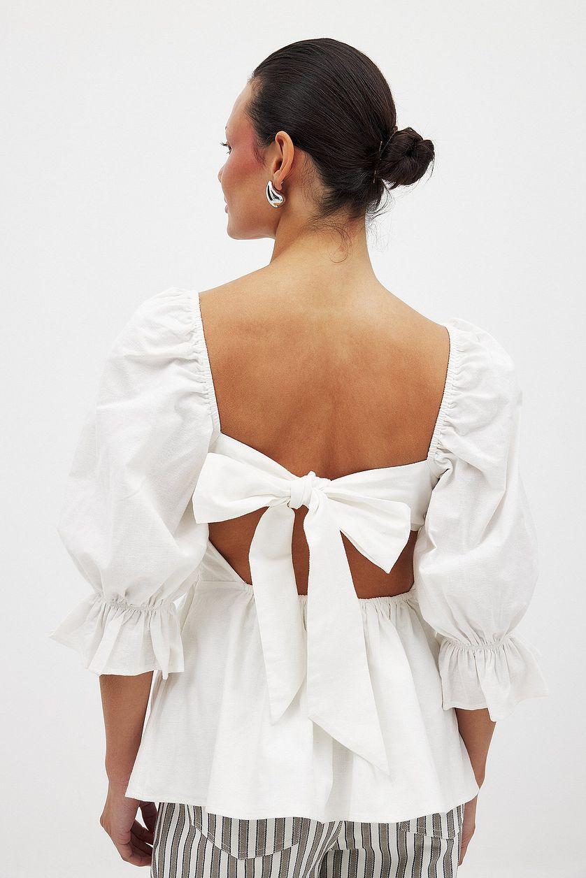 Linen Blend Tie Back Blouse Product Image