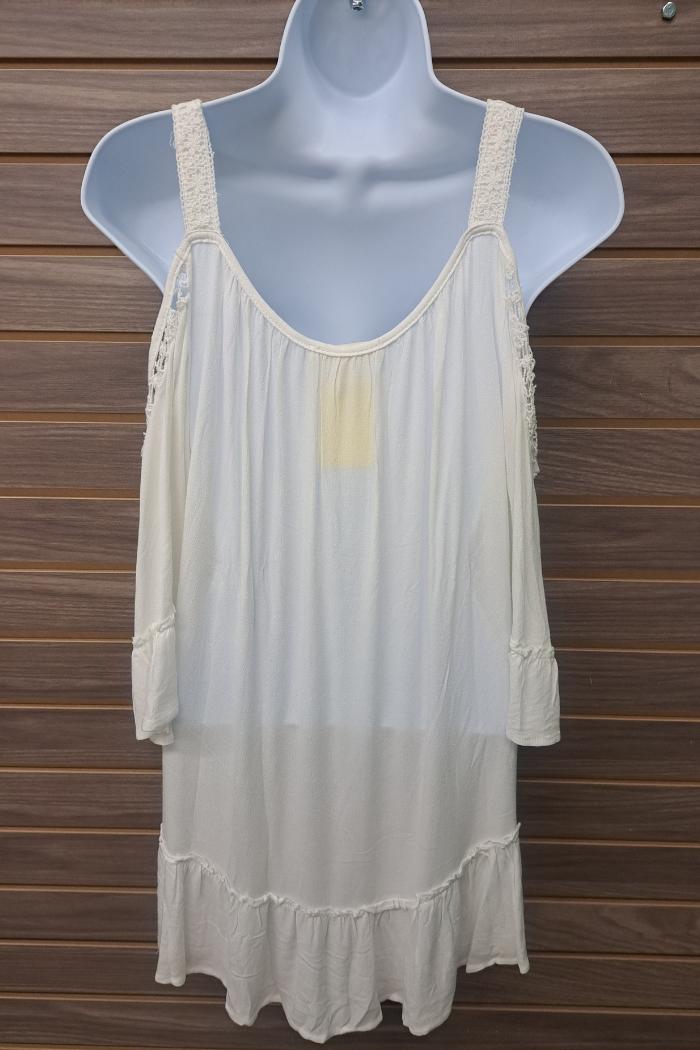 Linen lace cold shoulder pull over flowy Product Image