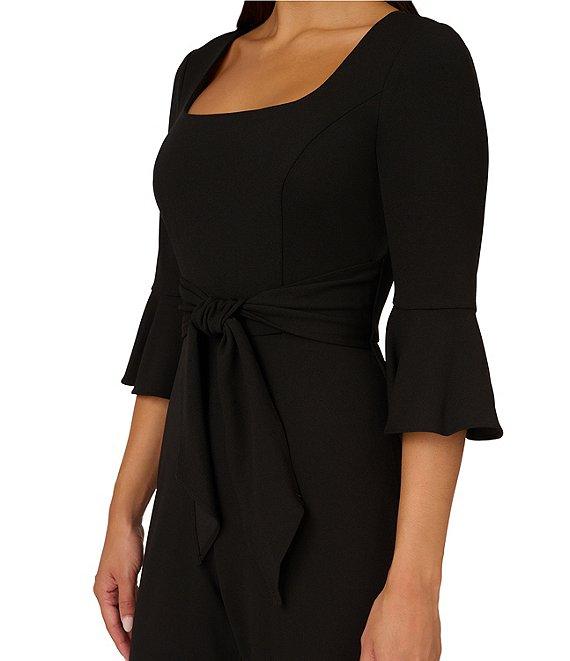 Adrianna Papell Crepe Square Neck 3/4 Bell Sleeve Tie Front Straight Leg Jumpsuit Product Image